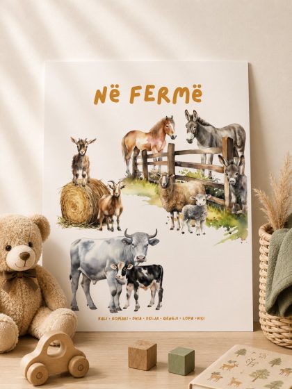 Poster për fëmijë – Në fermë: Kali, gomari dhe miqtë e tyre