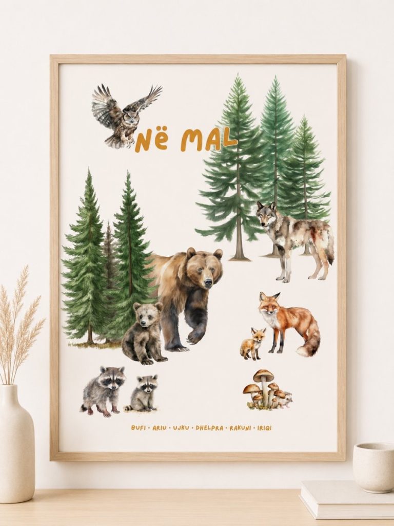 Poster për fëmijë – Në mal: Ariu dhe kafshët e pyllit · 1