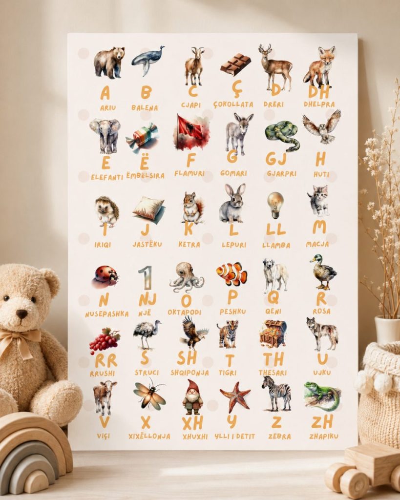 Alfabeti shqip me figura – Edicioni Balena – Poster për fëmijë · 1