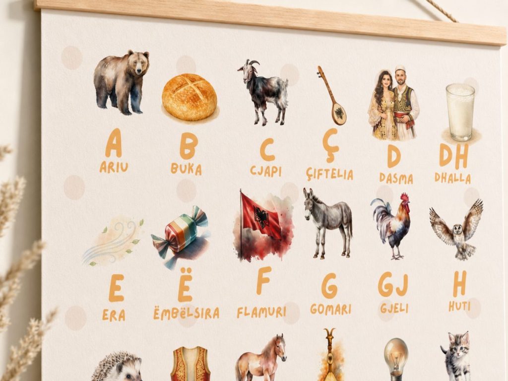 Alfabeti shqip me motive tradicionale – Poster për fëmijë · 8