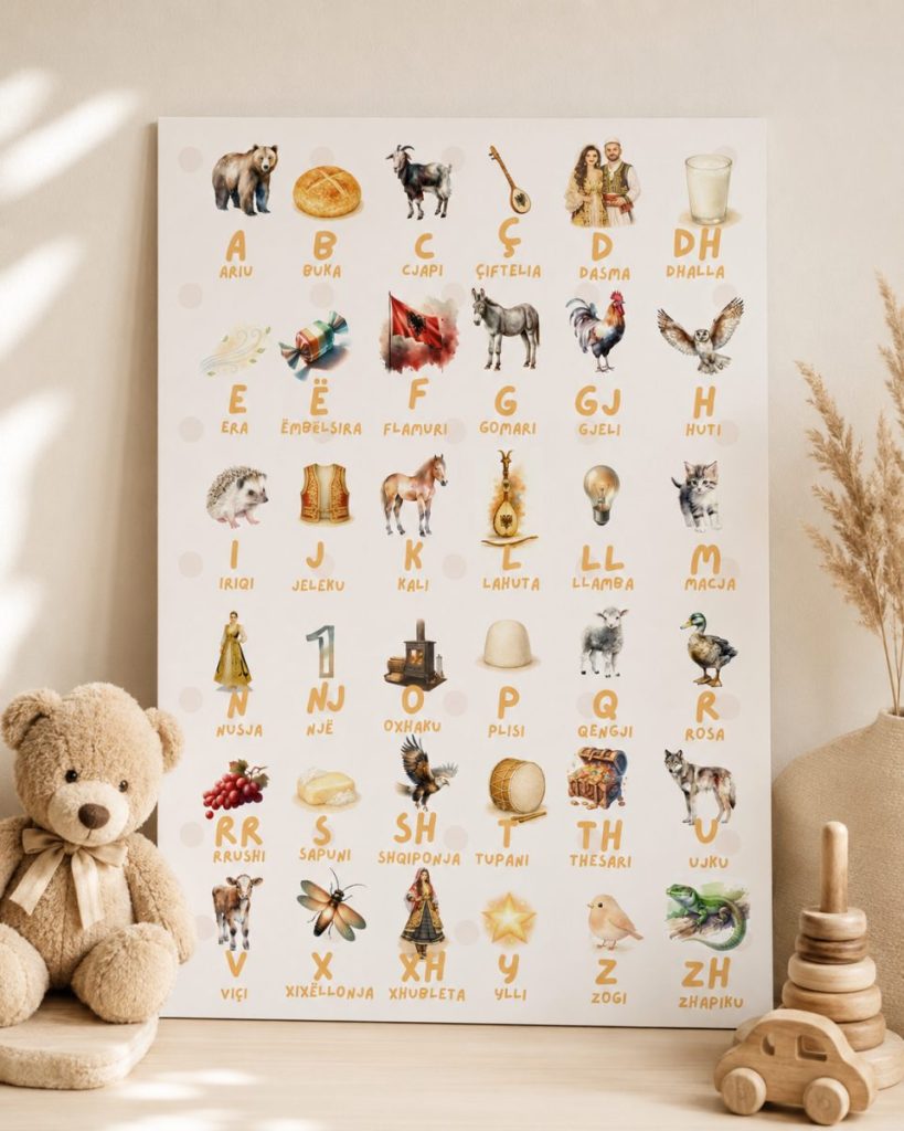 Alfabeti shqip me motive tradicionale – Poster për fëmijë · 9