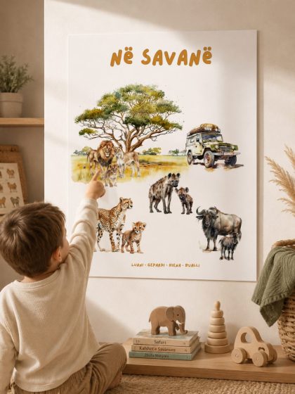 Poster për fëmijë – Në savanë: Luani dhe miqtë e tij