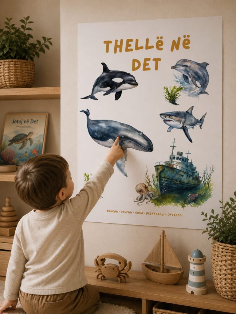 Poster për fëmijë – Thellë në det: Balena dhe anija · 2